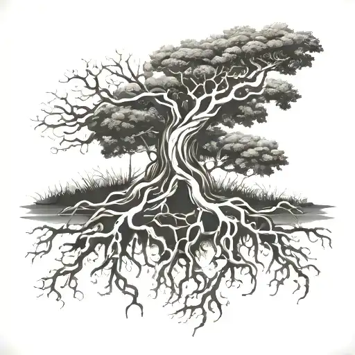 Tree With Roots Reaching Deep