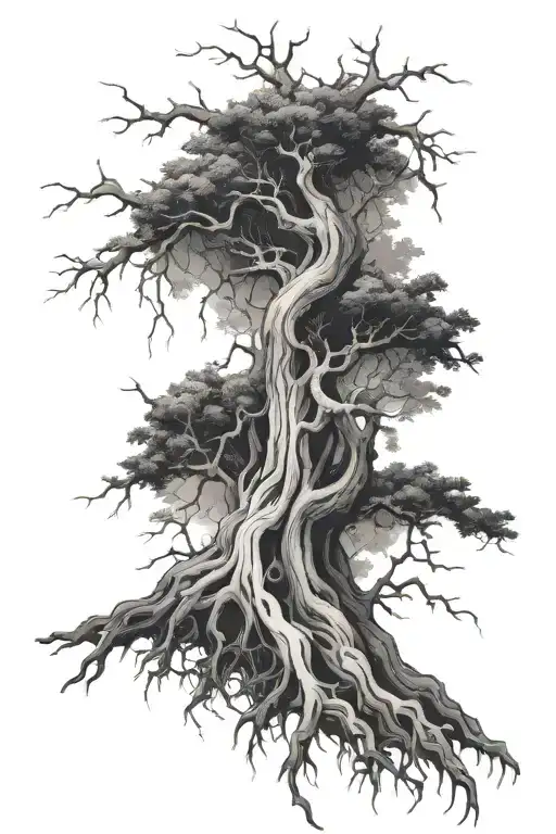 Tree With Roots Reaching Deep