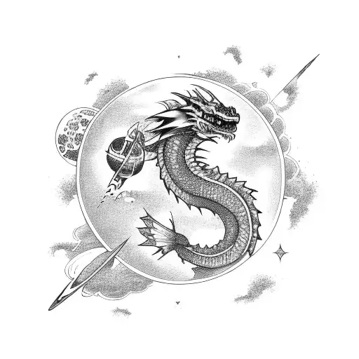 Space Dragon Flying Through Planets