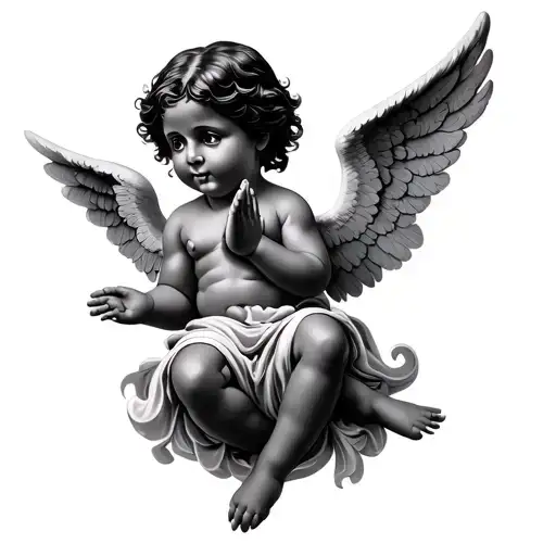 African American Cherub Angel Praying Hands