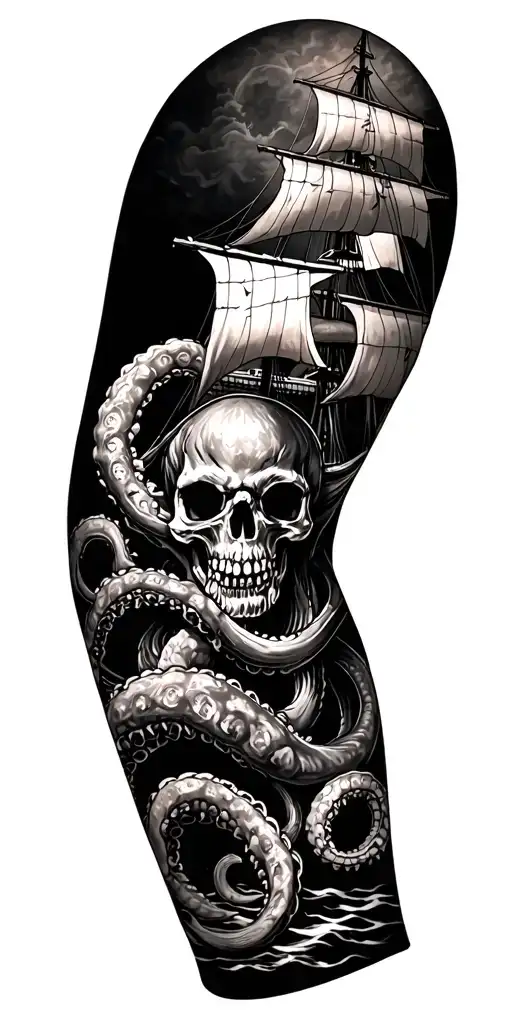 Pirate Ship And Kraken Sleeve