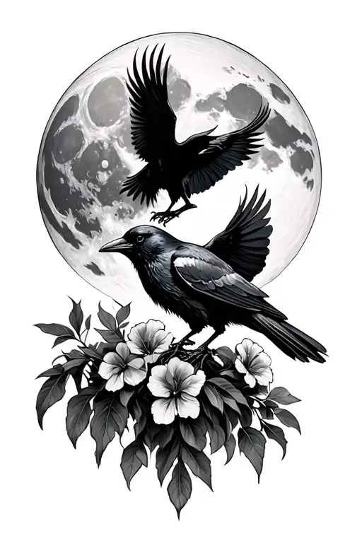 Dark Floresta Whith A Crow And A Giant Moon In Background