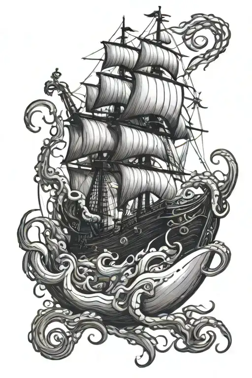 Kraken Surrounding Ship In Bottle