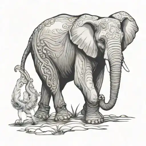 Elephant And Fox Playing