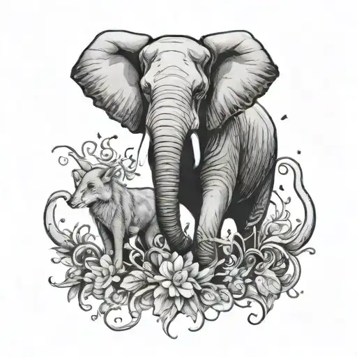 Elephant And Fox Surrounded