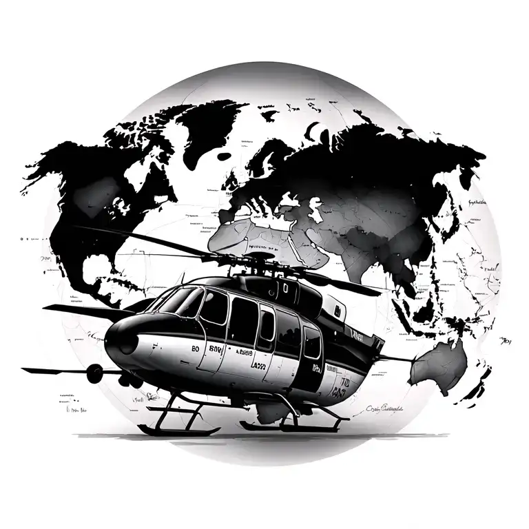 Hue Helicopter With World Map Back Ground