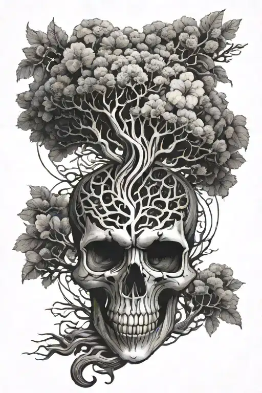Skull With Tree Of Life Intertwined Symbolizing Strength