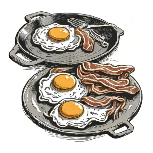 2 Fried Eggs And 2 Pieces Of Bacon On A Hot Plate Black And White