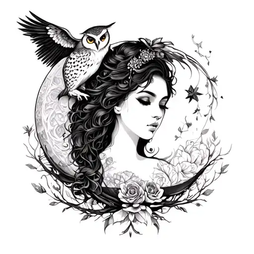 Nyx Goddess With Moon And Owl