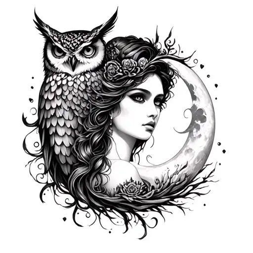 Nyx Goddess With Moon And Owl