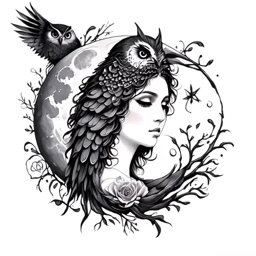 Nyx Goddess With Moon And Owl