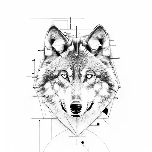 An Engineer's Blueprint With A Wolf Silhouette Tattoo