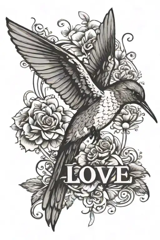 Humming Bird With The Word 'Love' Written