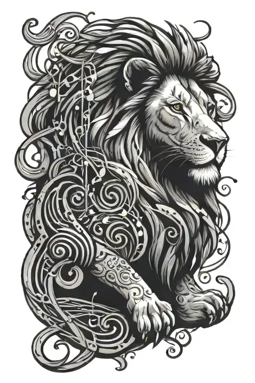 Lion Surrounded By Musical Notes