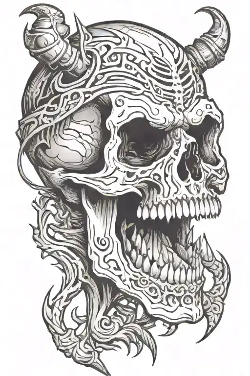 Skull With Sharp Teeth And Drool Threads