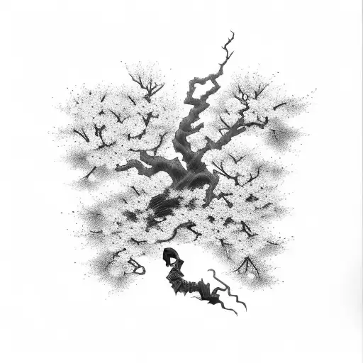 Japanese Grim Reaper With A Cherry Blossom Tree