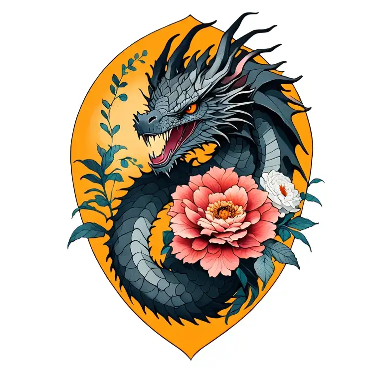 Dark Dragon Hidden In Flowers