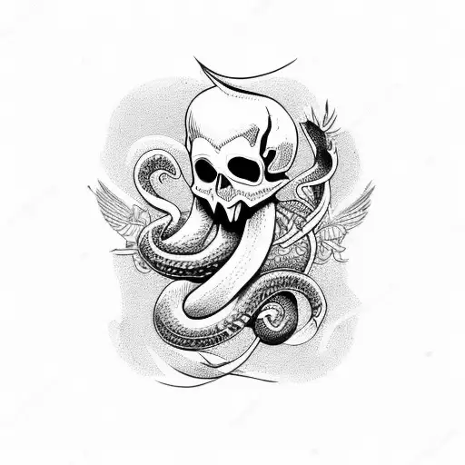 Skull Snake And Birds