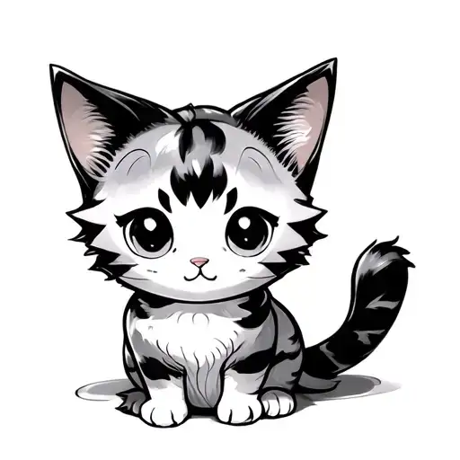Cute Cat Anime Style In Simple Outline
