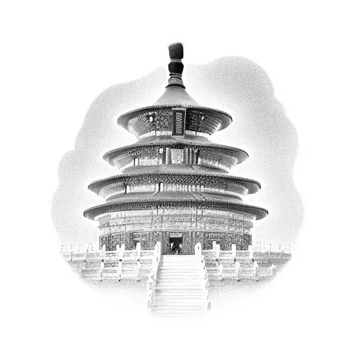 Temple Of Heaven With Cloud And A Person Lightning By A Sun