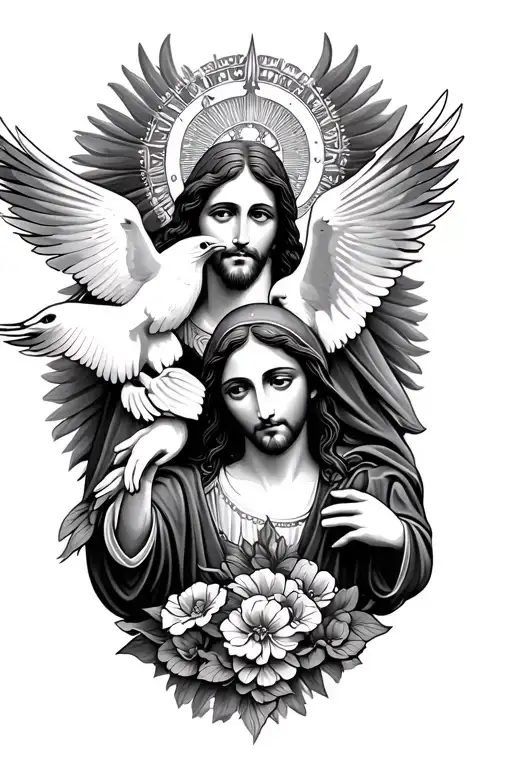 Jesus Christ And Virgen Mary 2 Doves