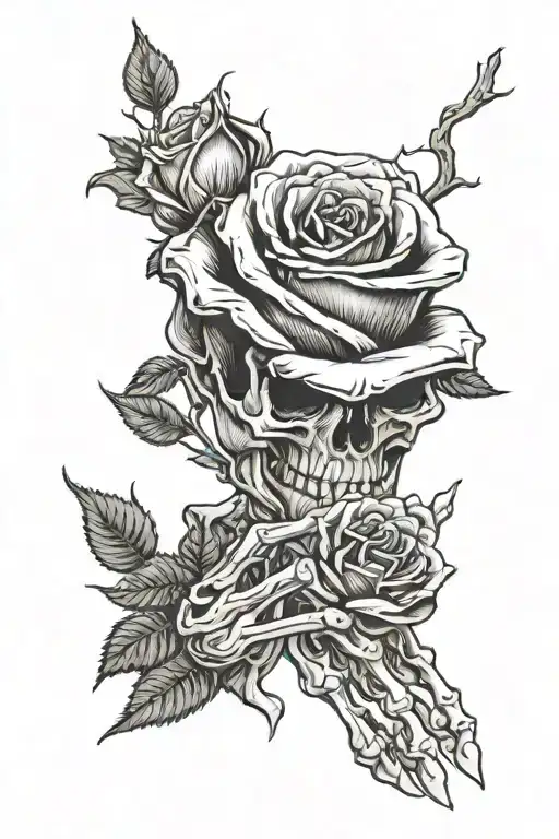 Skeleton Hand Holding A Rose Intertwined