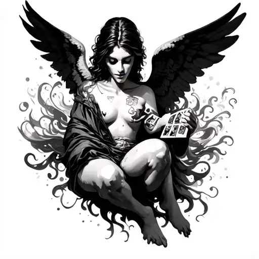 Fallen Angel Thrown By Demon Angel With Drugs And Gambling Swirling