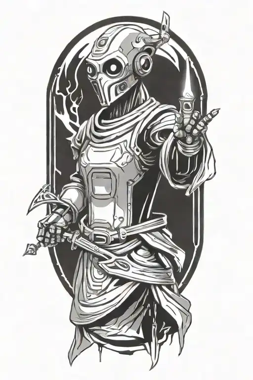 Robot Mage With Robe And Staff