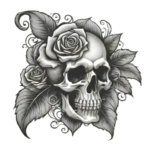 Skull Rose Heart Shape