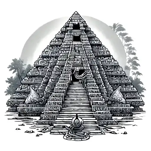 Aztec Tample With Quetacotl Serpient Aroud The Piramid