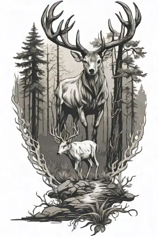 Ghost Buck Walking Into The Forest