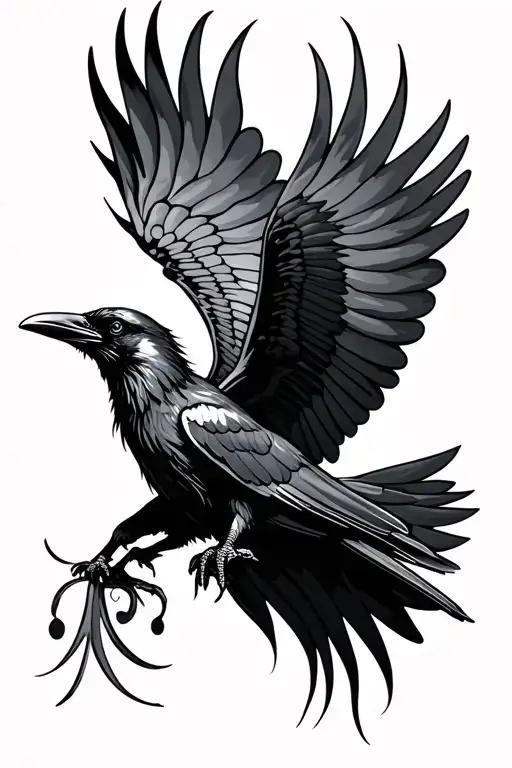 Tribal Raven Flying Tribal Raven Sitting