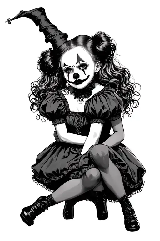 Gothic Clown Girl Posing Together Looking Unhappy