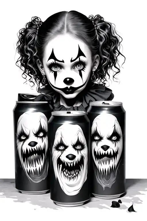 Gothic Clown Girl Posing Together Looking Unhappy With Monster Cans