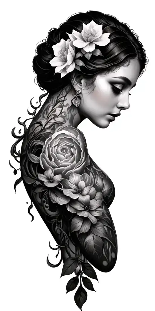 Big Lillie's On The Shoulder With Vines That Go Down Towards The Wrist