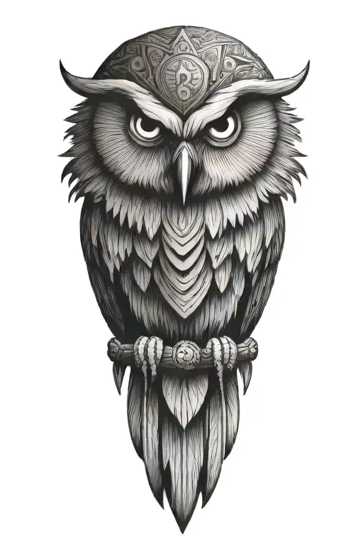 Owl Decorated As A Cherokee Indian Wizard