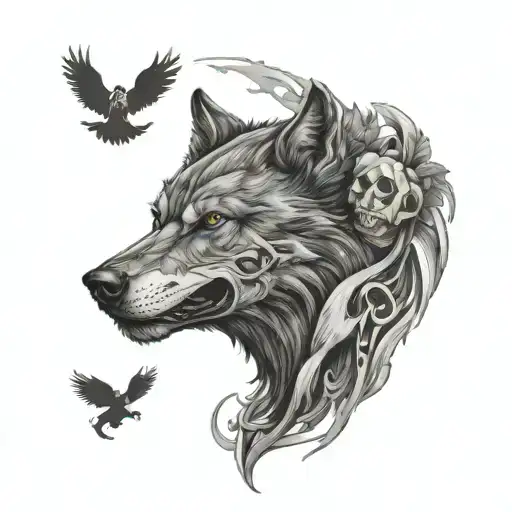 Wolf And Skull Tattoo