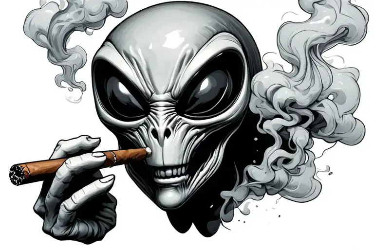 Alien Paul Smoking Cigar Smoke