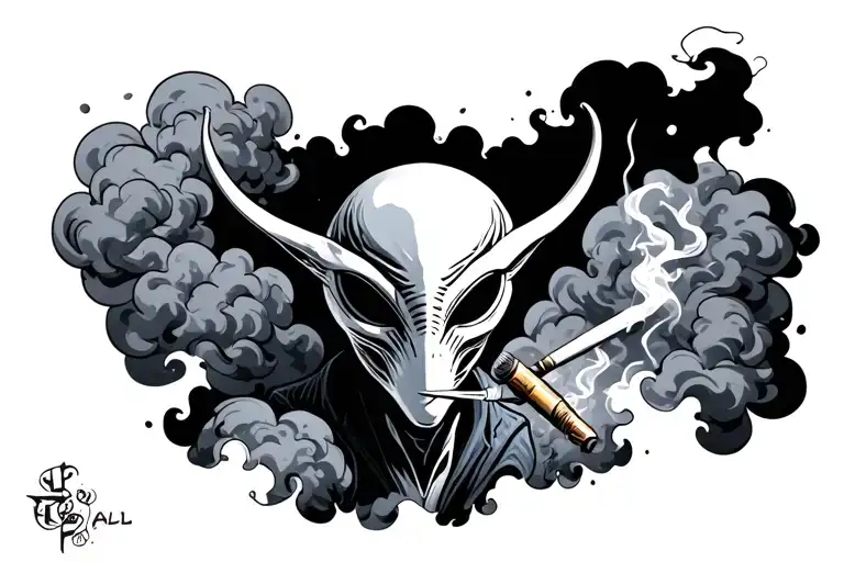 Alien Paul Smoking Joint Surrounded By Smoke Clouds