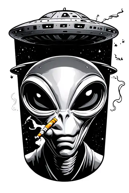 Alien Paul Smoking Joint Flying Ufo