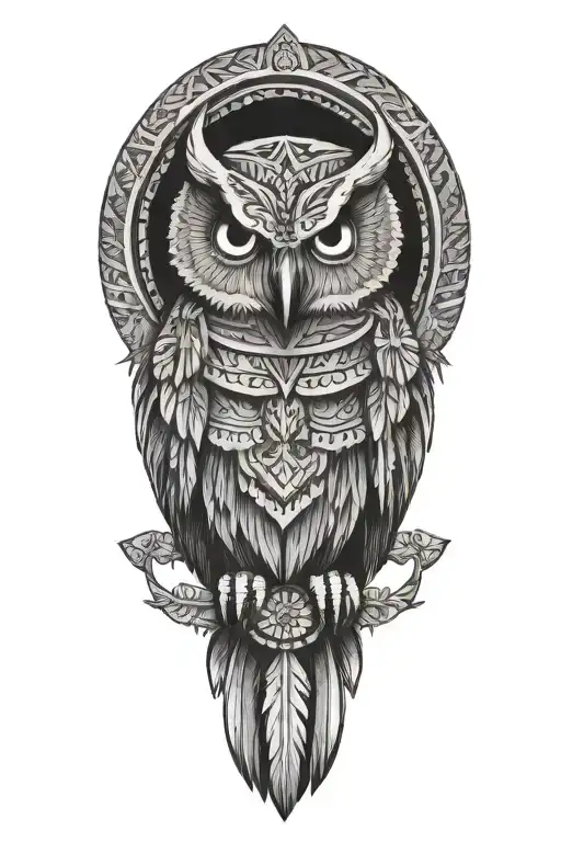 Owl With Native American Clothing