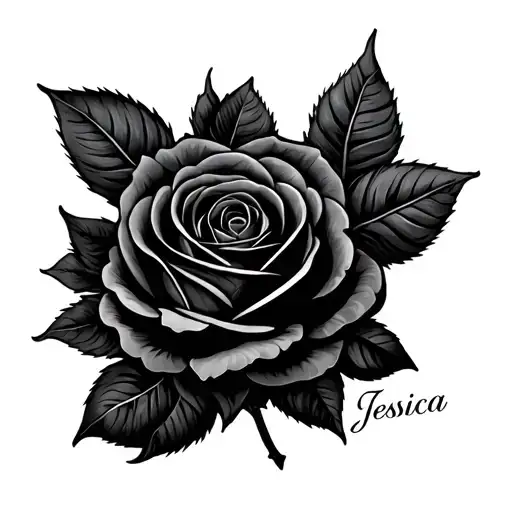 Tattoo With Black Rose And First Name Jessica