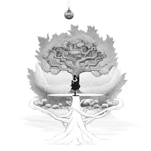 Levitating Budist Monk With Tree Of Life In The Background