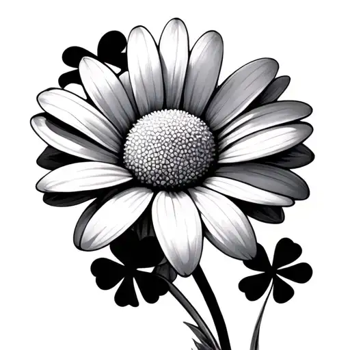 Minimalist Daisy Flower With Four Leaf Clover