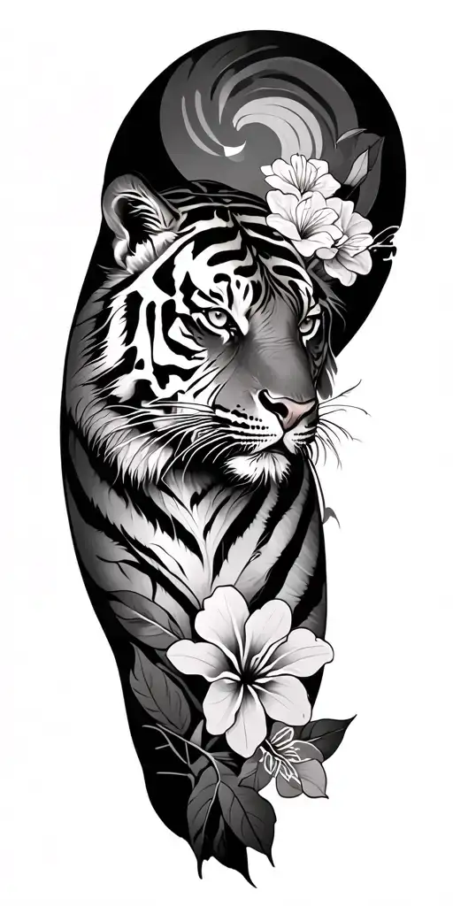 Tiger And Bougainvilla Irezumi Style Sleeve