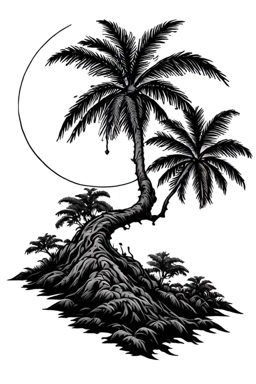 Black Forest Tree With Palm Tree With Philippines Sun Konzept Art