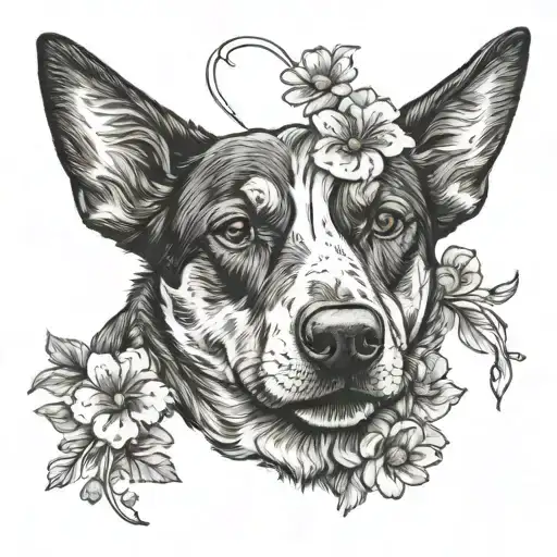 Primrose Flower With Heart And Australian Cattle Dog Outline