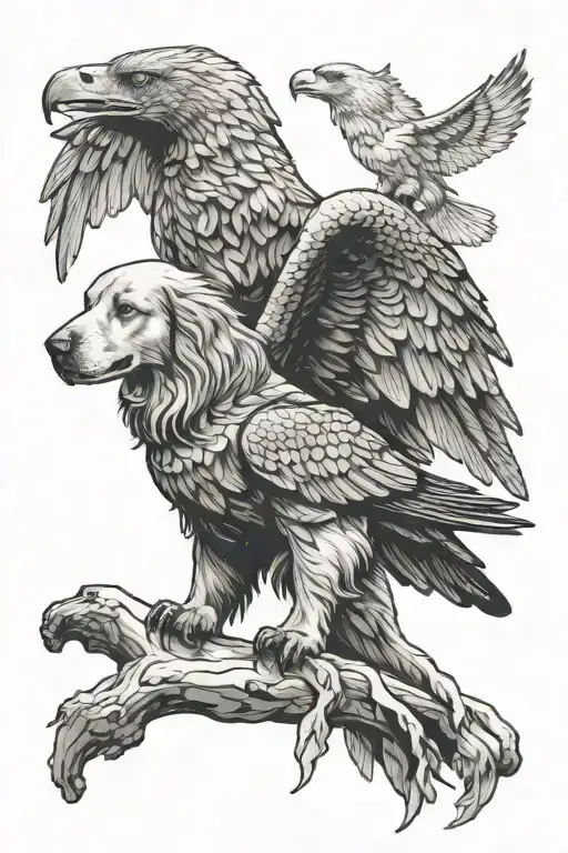 Golden Retriever And An Eagle