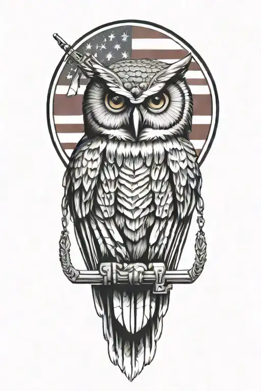 Native American Owl With American Flag And Rifle