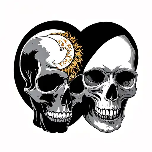 Two Skulls Facing Each Other One Has A Sun One Has A Moon